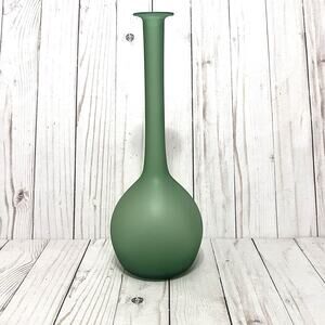 Vintage Mid Century Italian Green Satin Glass Bud Vase Tall Vase Long Neck